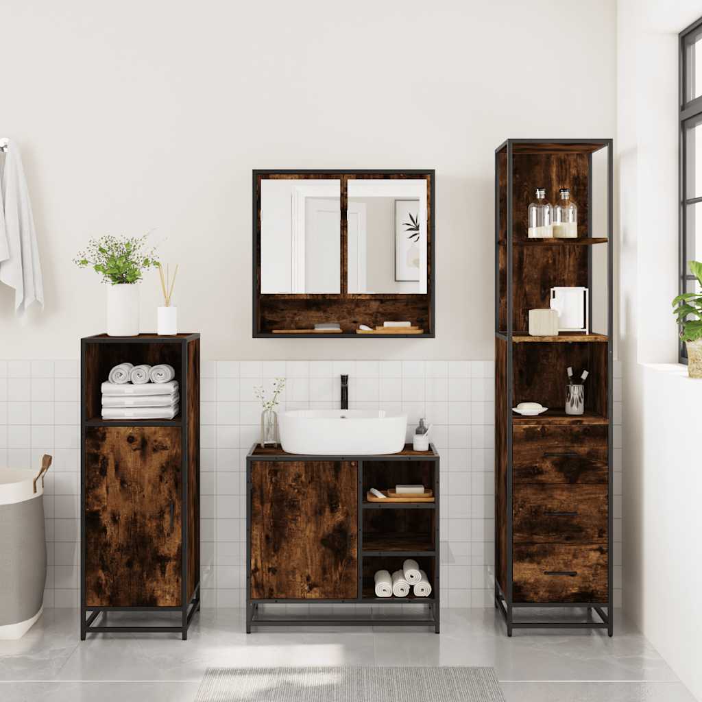 vidaXL 3 Piece Bathroom Furniture Set Smoked Oak Engineered Wood