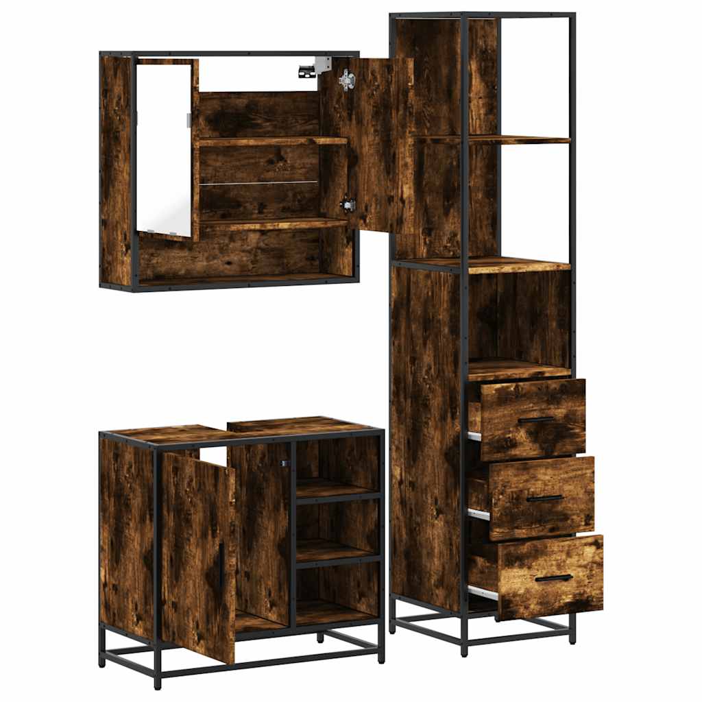 vidaXL 3 Piece Bathroom Furniture Set Smoked Oak Engineered Wood