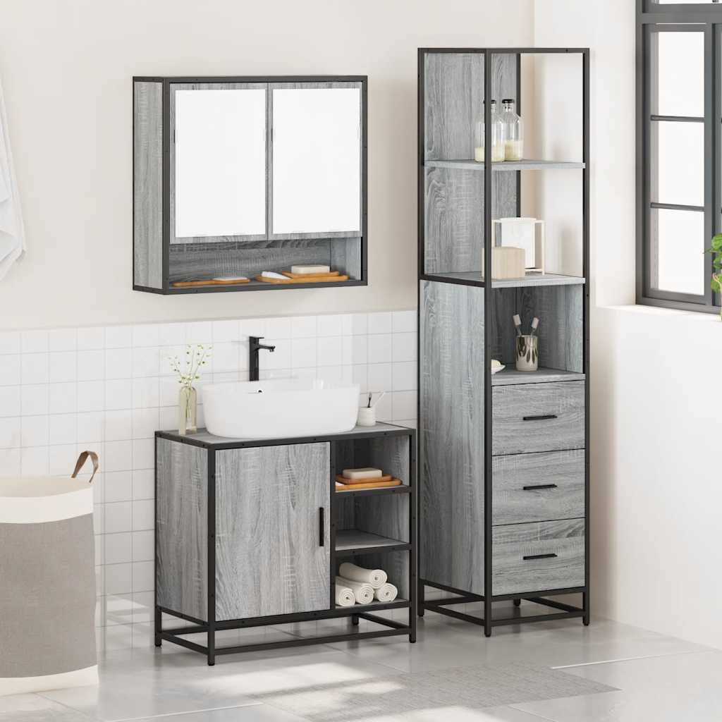 vidaXL 3 Piece Bathroom Furniture Set Grey Sonoma Engineered Wood