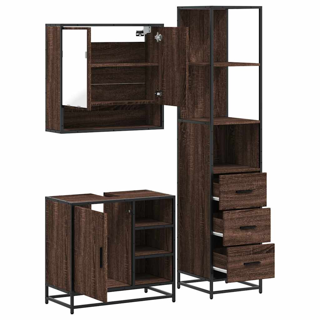 vidaXL 3 Piece Bathroom Furniture Set Brown Oak Engineered Wood