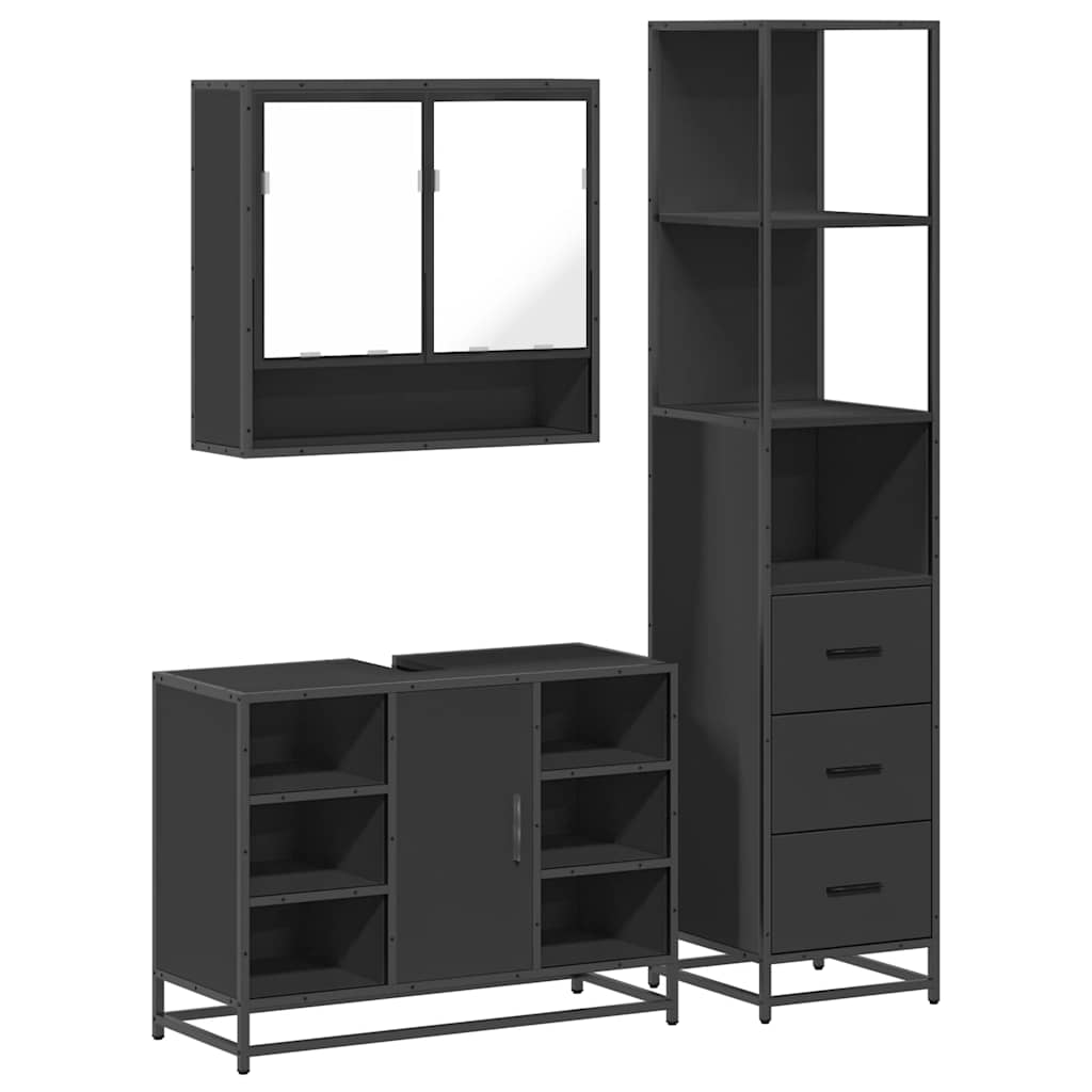 vidaXL 3 Piece Bathroom Furniture Set Black Engineered Wood