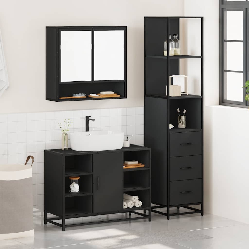 vidaXL 3 Piece Bathroom Furniture Set Black Engineered Wood