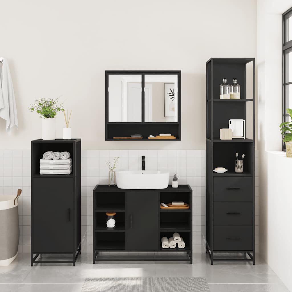 vidaXL 3 Piece Bathroom Furniture Set Black Engineered Wood