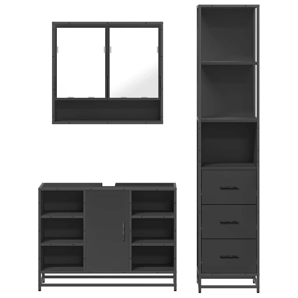 vidaXL 3 Piece Bathroom Furniture Set Black Engineered Wood