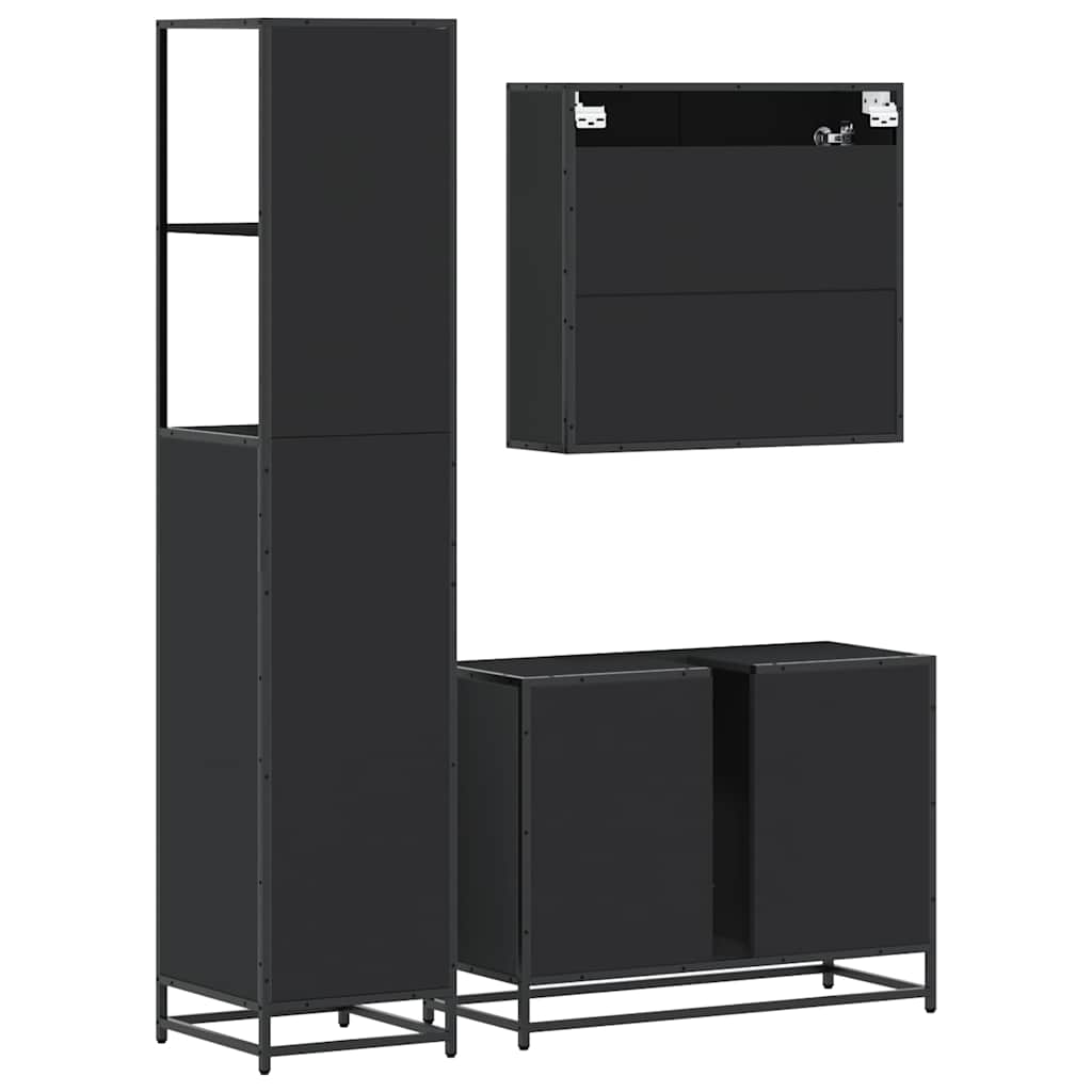 vidaXL 3 Piece Bathroom Furniture Set Black Engineered Wood