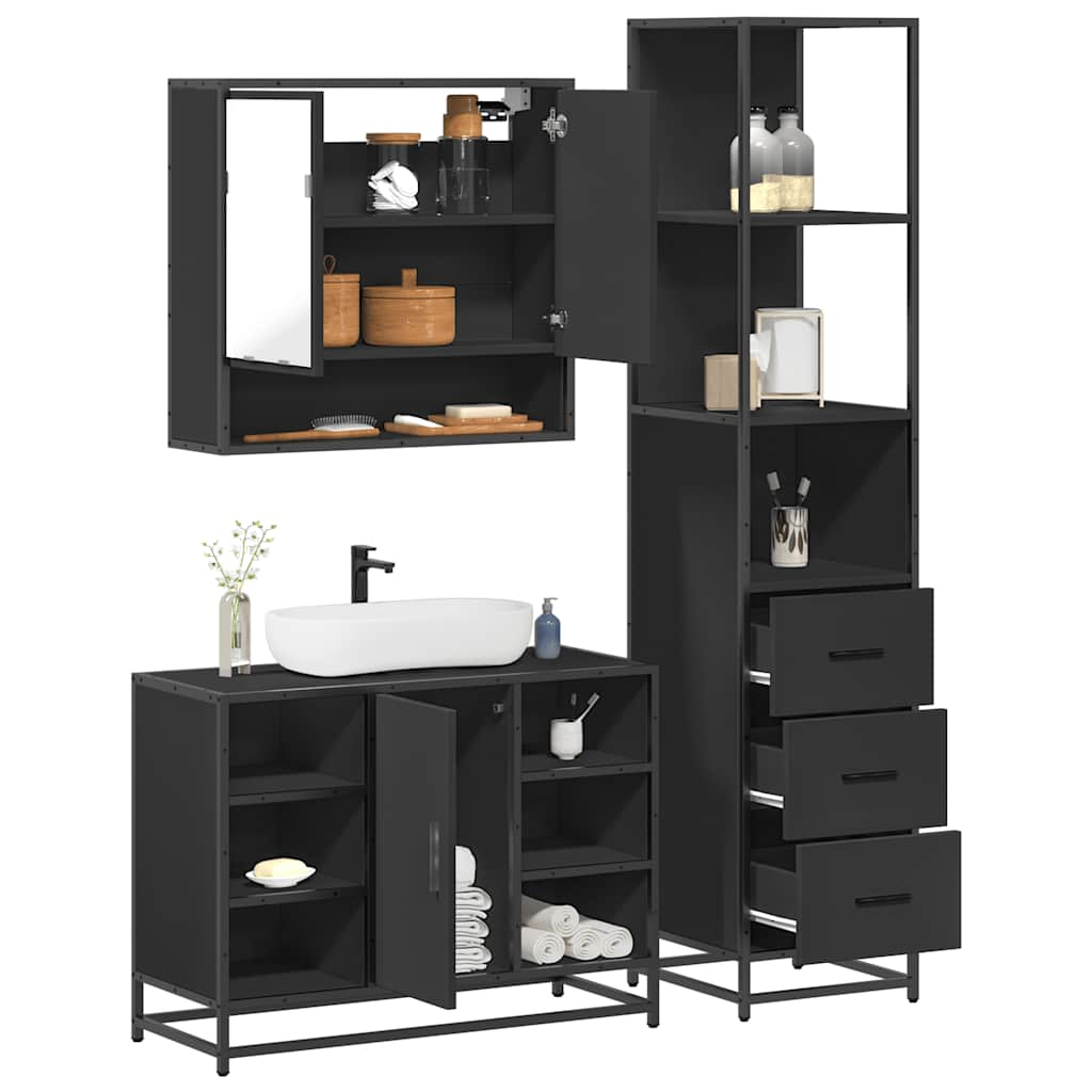 vidaXL 3 Piece Bathroom Furniture Set Black Engineered Wood