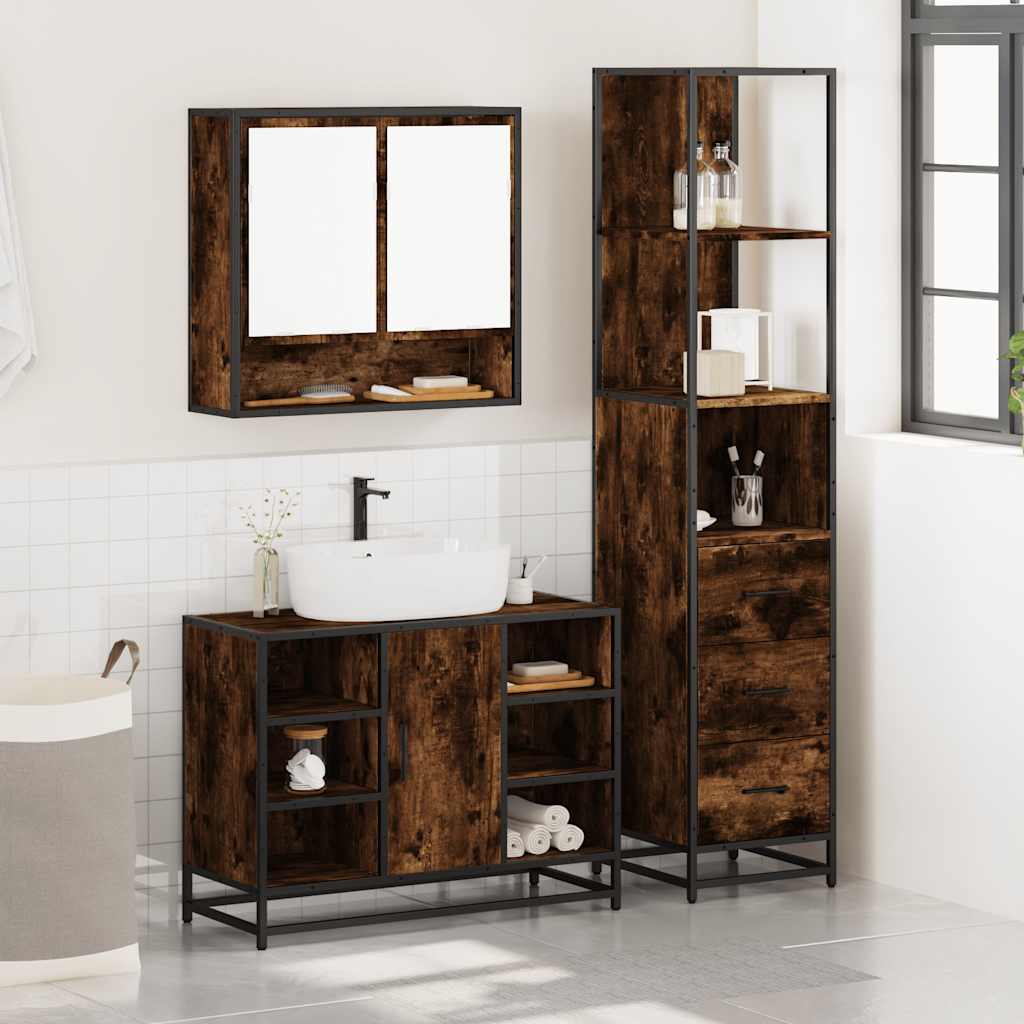 vidaXL 3 Piece Bathroom Furniture Set Smoked Oak Engineered Wood