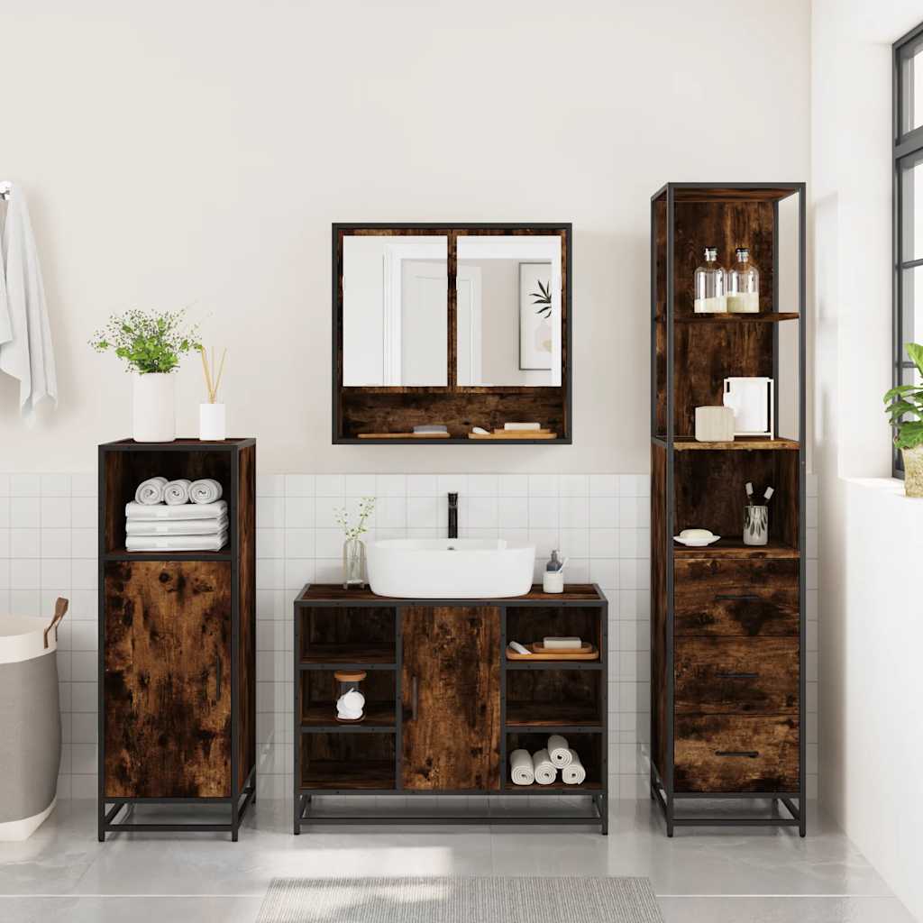 vidaXL 3 Piece Bathroom Furniture Set Smoked Oak Engineered Wood