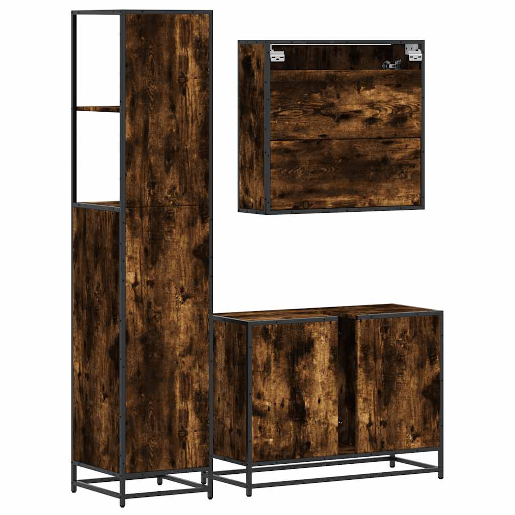 vidaXL 3 Piece Bathroom Furniture Set Smoked Oak Engineered Wood