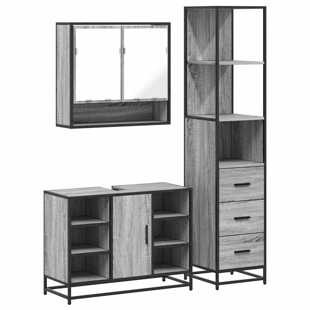 vidaXL 3 Piece Bathroom Furniture Set Grey Sonoma Engineered Wood