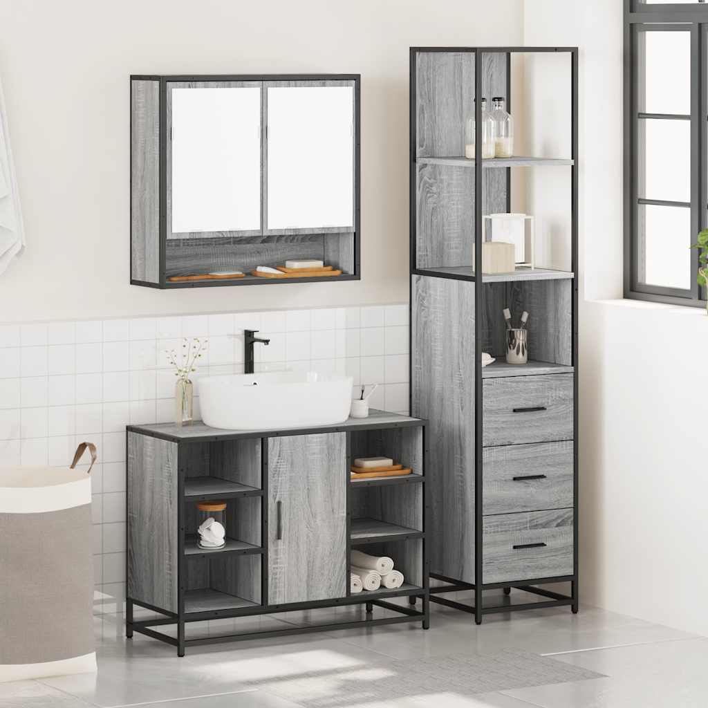 vidaXL 3 Piece Bathroom Furniture Set Grey Sonoma Engineered Wood