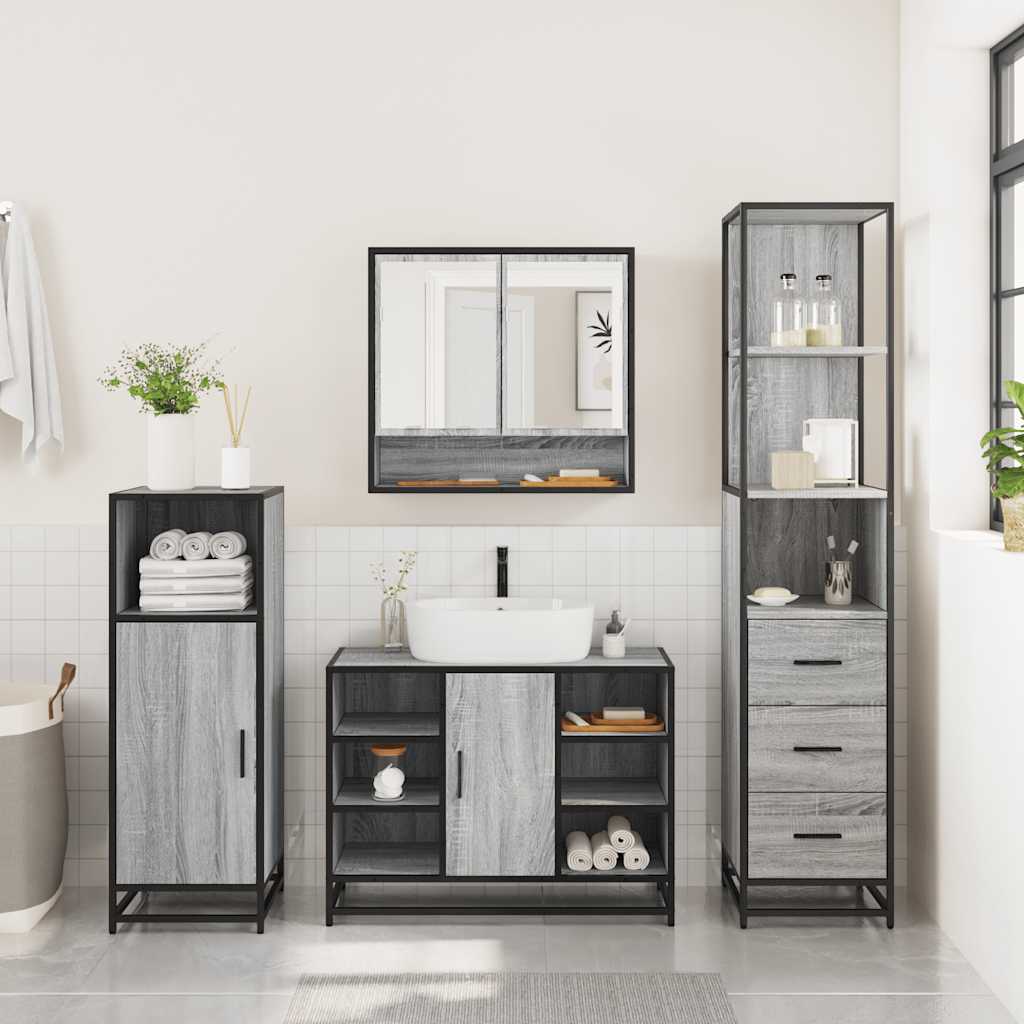 vidaXL 3 Piece Bathroom Furniture Set Grey Sonoma Engineered Wood