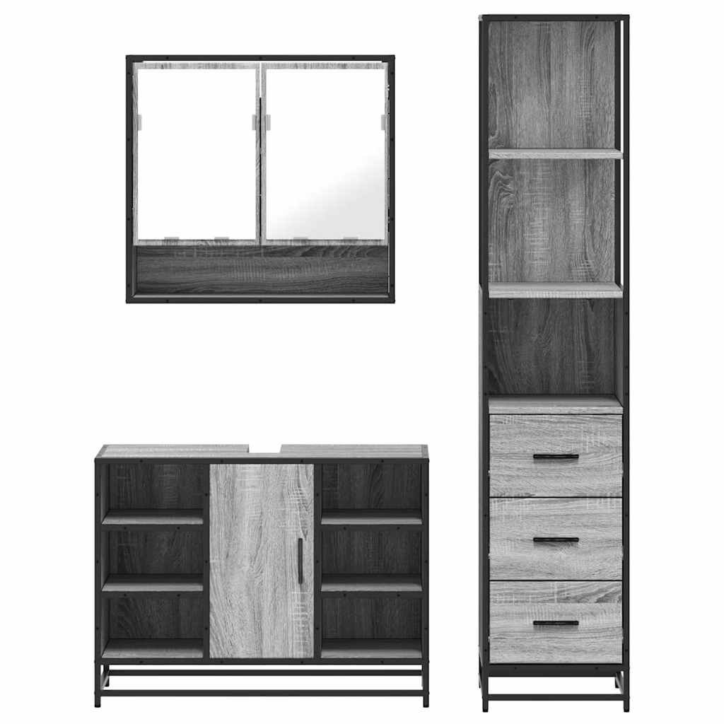 vidaXL 3 Piece Bathroom Furniture Set Grey Sonoma Engineered Wood