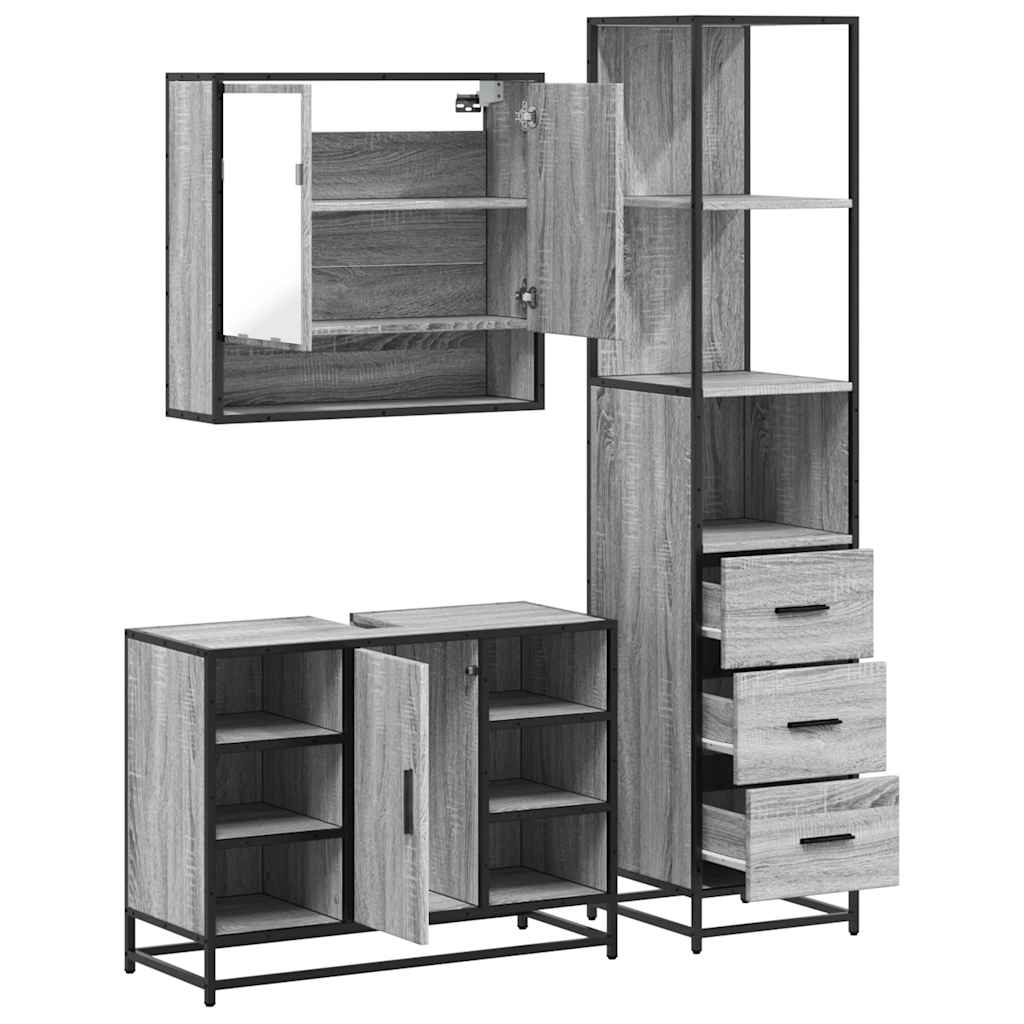 vidaXL 3 Piece Bathroom Furniture Set Grey Sonoma Engineered Wood