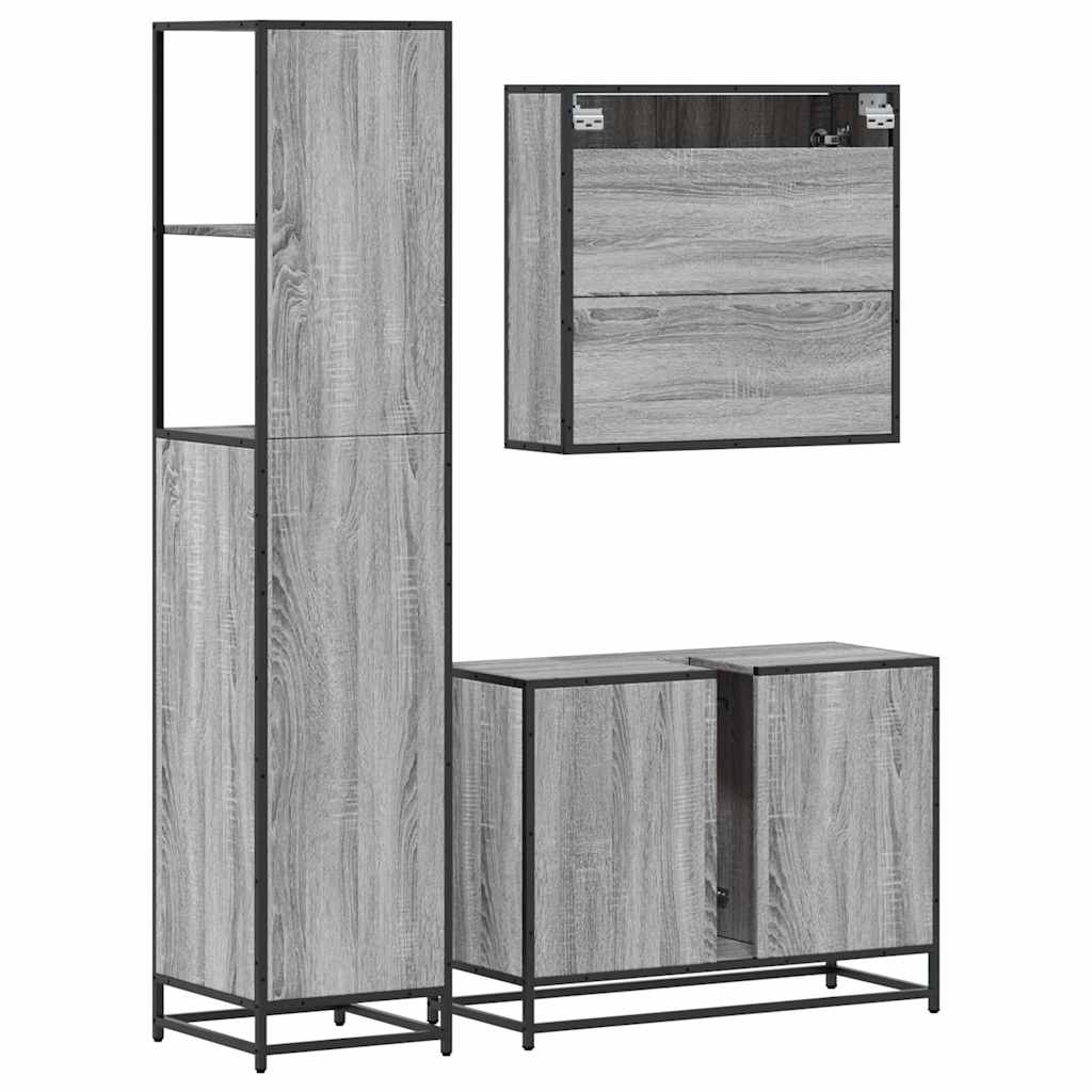 vidaXL 3 Piece Bathroom Furniture Set Grey Sonoma Engineered Wood