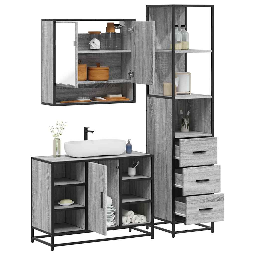 vidaXL 3 Piece Bathroom Furniture Set Grey Sonoma Engineered Wood