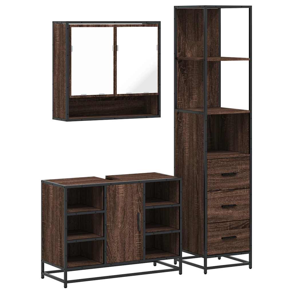 vidaXL 3 Piece Bathroom Furniture Set Brown Oak Engineered Wood