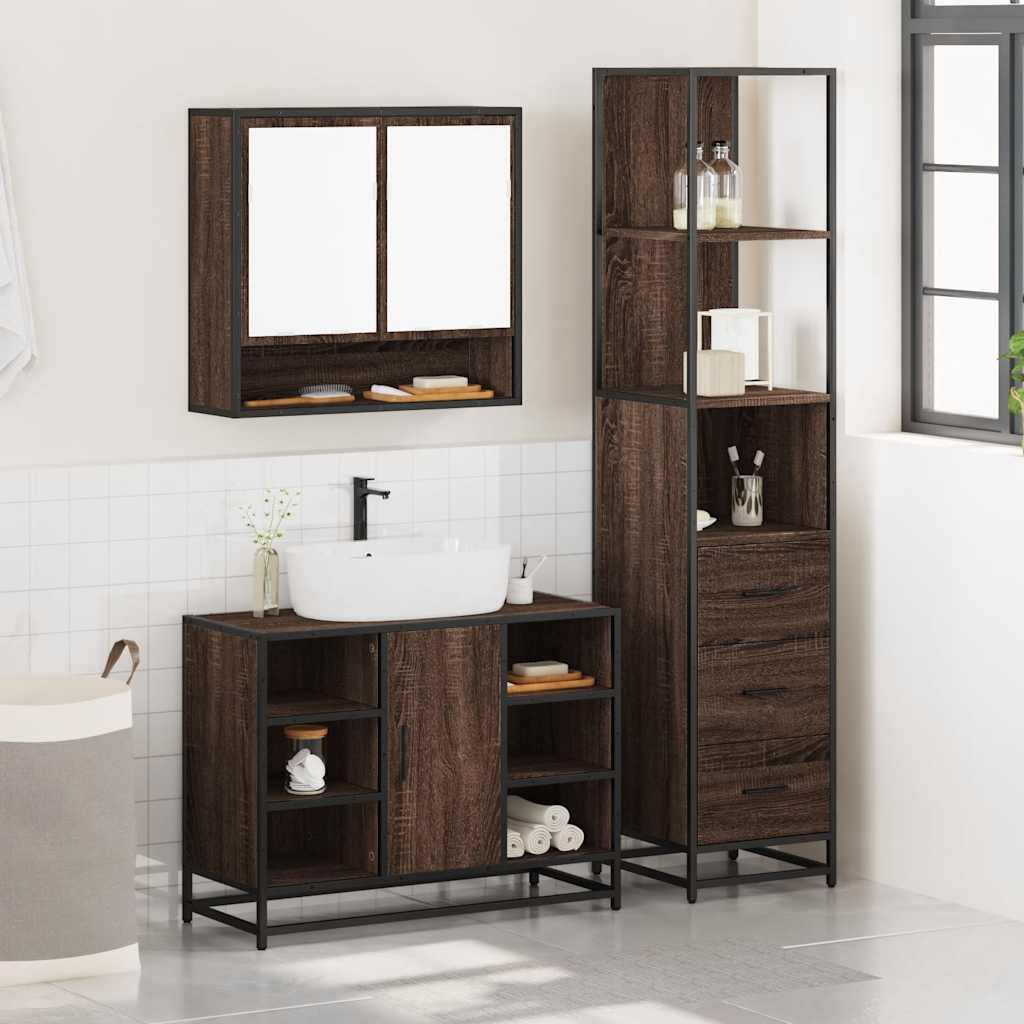 vidaXL 3 Piece Bathroom Furniture Set Brown Oak Engineered Wood