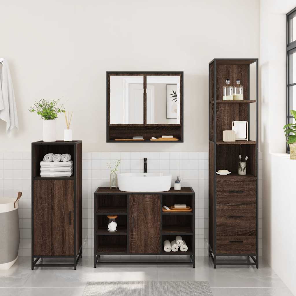 vidaXL 3 Piece Bathroom Furniture Set Brown Oak Engineered Wood