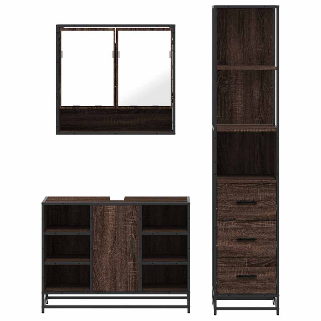 vidaXL 3 Piece Bathroom Furniture Set Brown Oak Engineered Wood