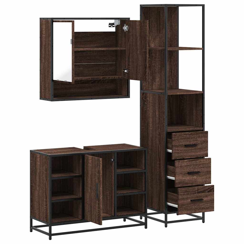 vidaXL 3 Piece Bathroom Furniture Set Brown Oak Engineered Wood