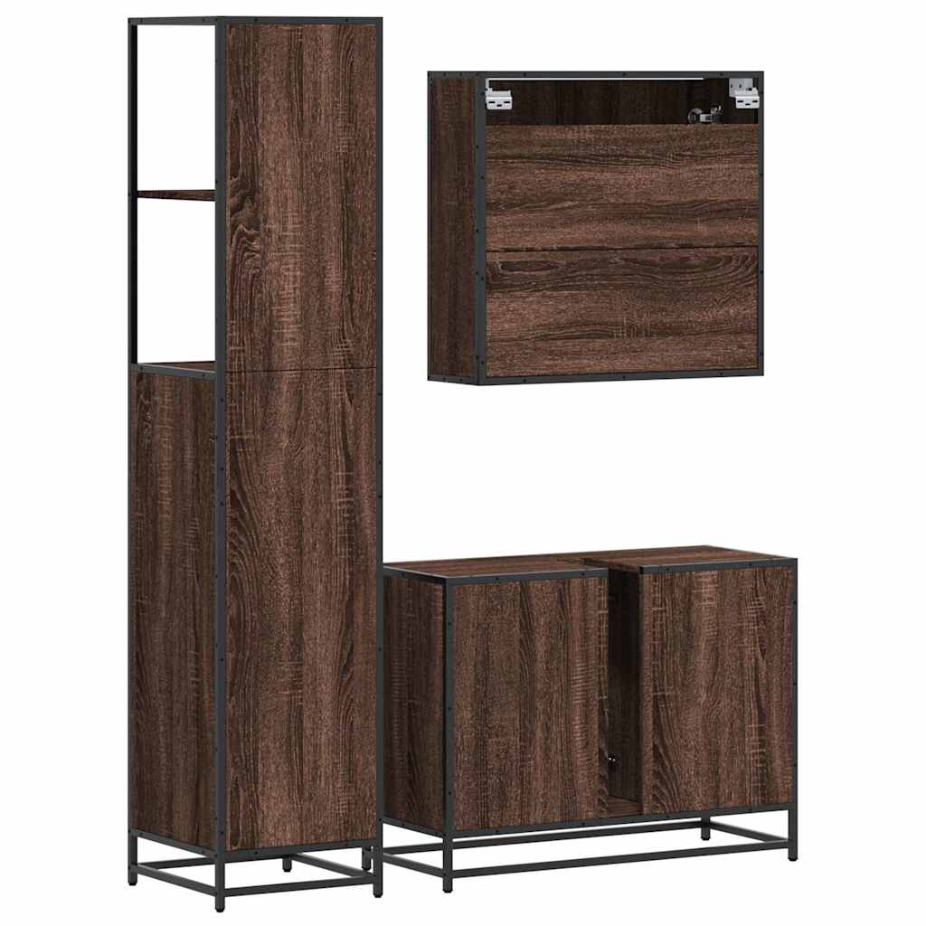 vidaXL 3 Piece Bathroom Furniture Set Brown Oak Engineered Wood