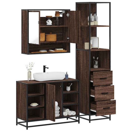 vidaXL 3 Piece Bathroom Furniture Set Brown Oak Engineered Wood