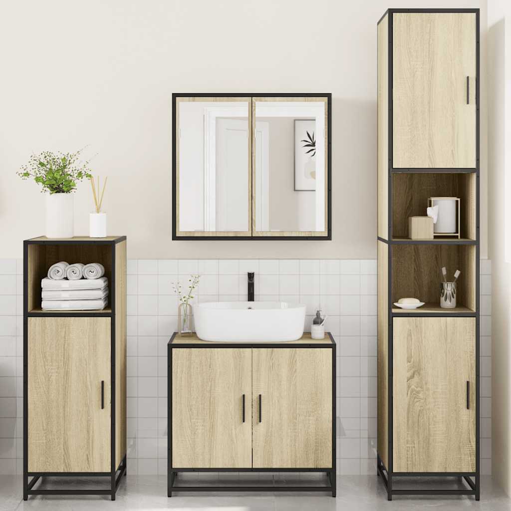 vidaXL 4 Piece Bathroom Furniture Set Sonoma Oak Engineered Wood