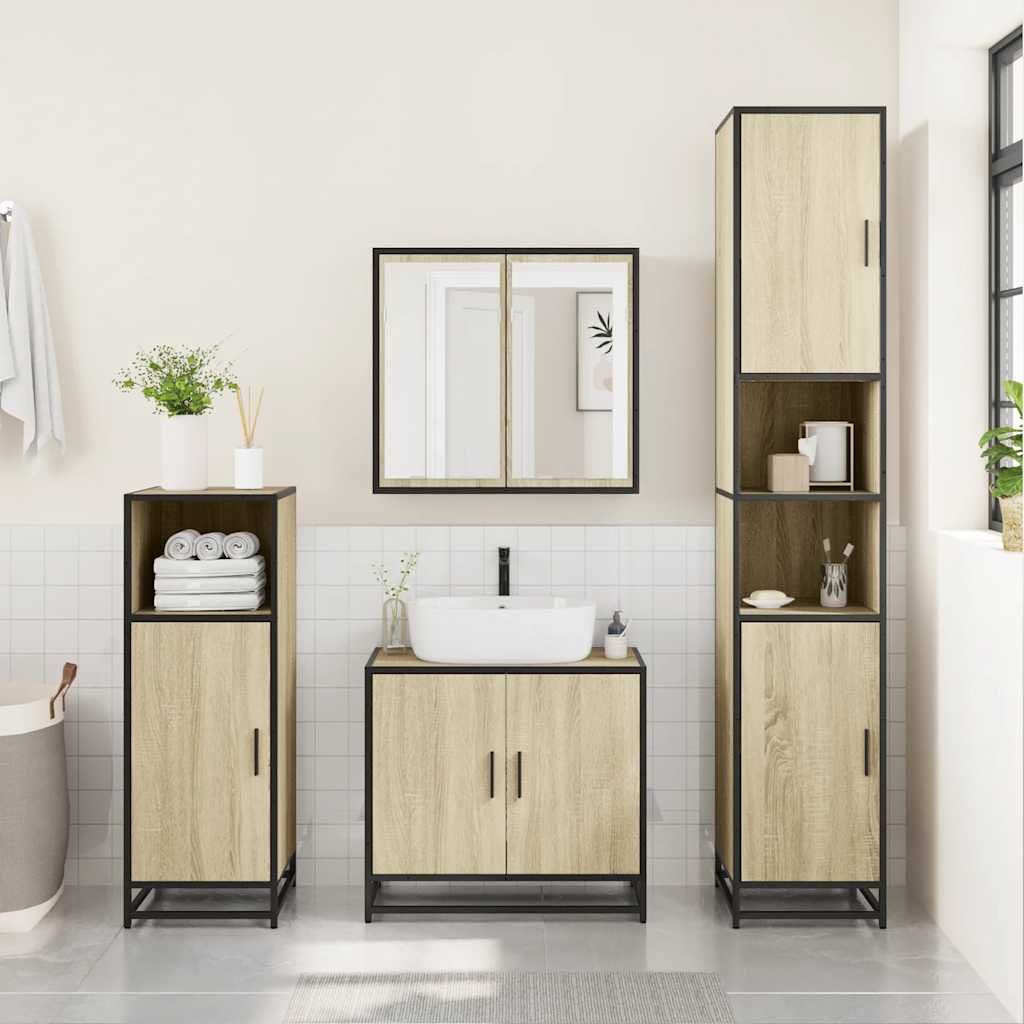 vidaXL 4 Piece Bathroom Furniture Set Sonoma Oak Engineered Wood