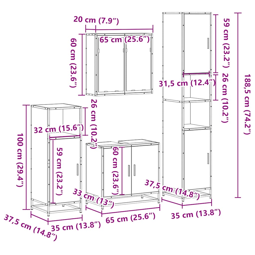 vidaXL 4 Piece Bathroom Furniture Set Sonoma Oak Engineered Wood