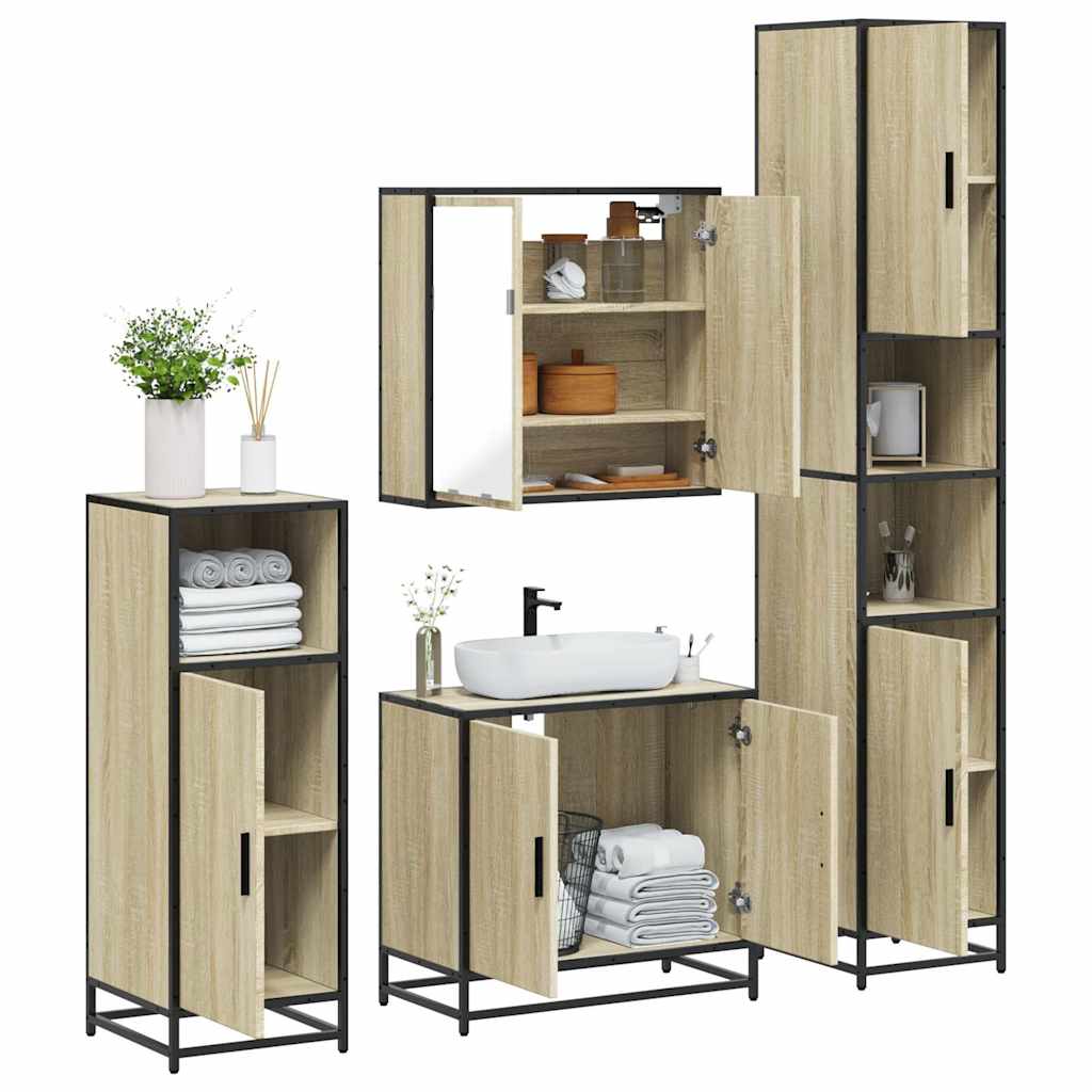 vidaXL 4 Piece Bathroom Furniture Set Sonoma Oak Engineered Wood