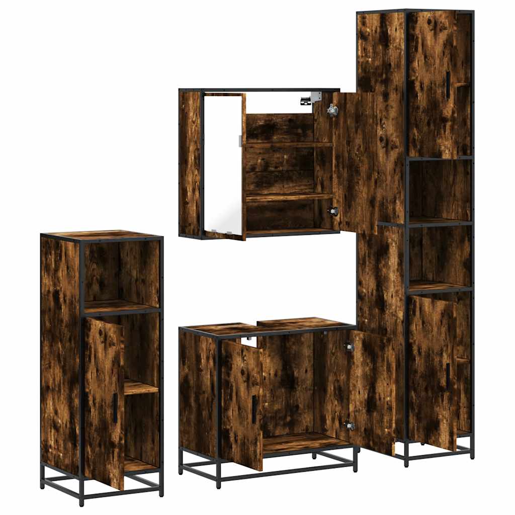 vidaXL 4 Piece Bathroom Furniture Set Smoked Oak Engineered Wood