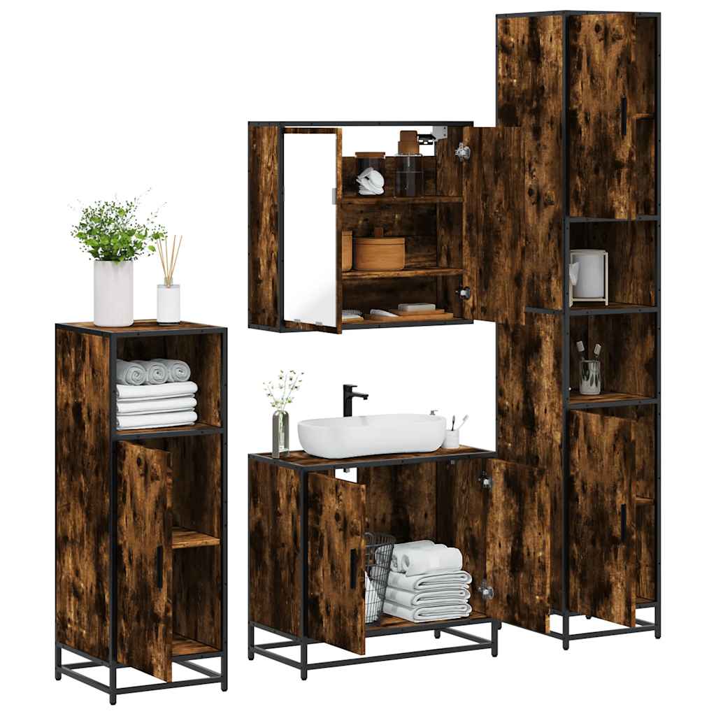 vidaXL 4 Piece Bathroom Furniture Set Smoked Oak Engineered Wood