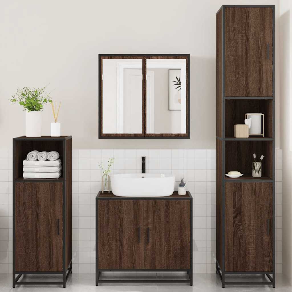 vidaXL 4 Piece Bathroom Furniture Set Brown Oak Engineered Wood