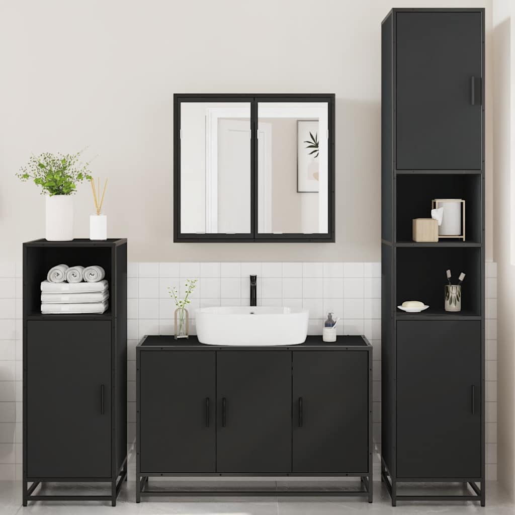 vidaXL 4 Piece Bathroom Furniture Set Black Engineered Wood