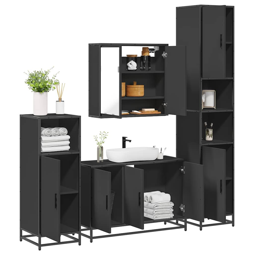 vidaXL 4 Piece Bathroom Furniture Set Black Engineered Wood