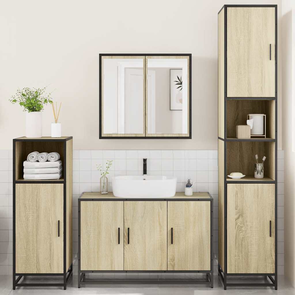 vidaXL 4 Piece Bathroom Furniture Set Sonoma Oak Engineered Wood