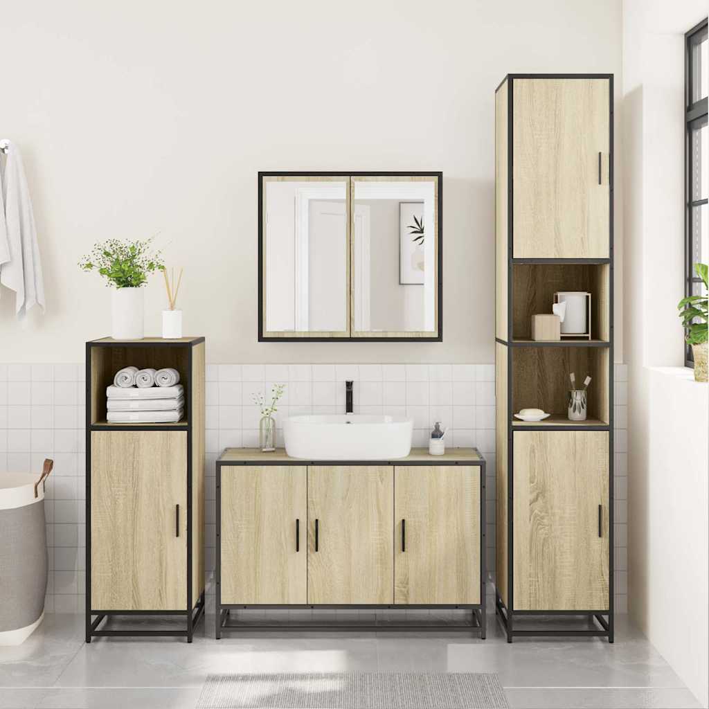 vidaXL 4 Piece Bathroom Furniture Set Sonoma Oak Engineered Wood