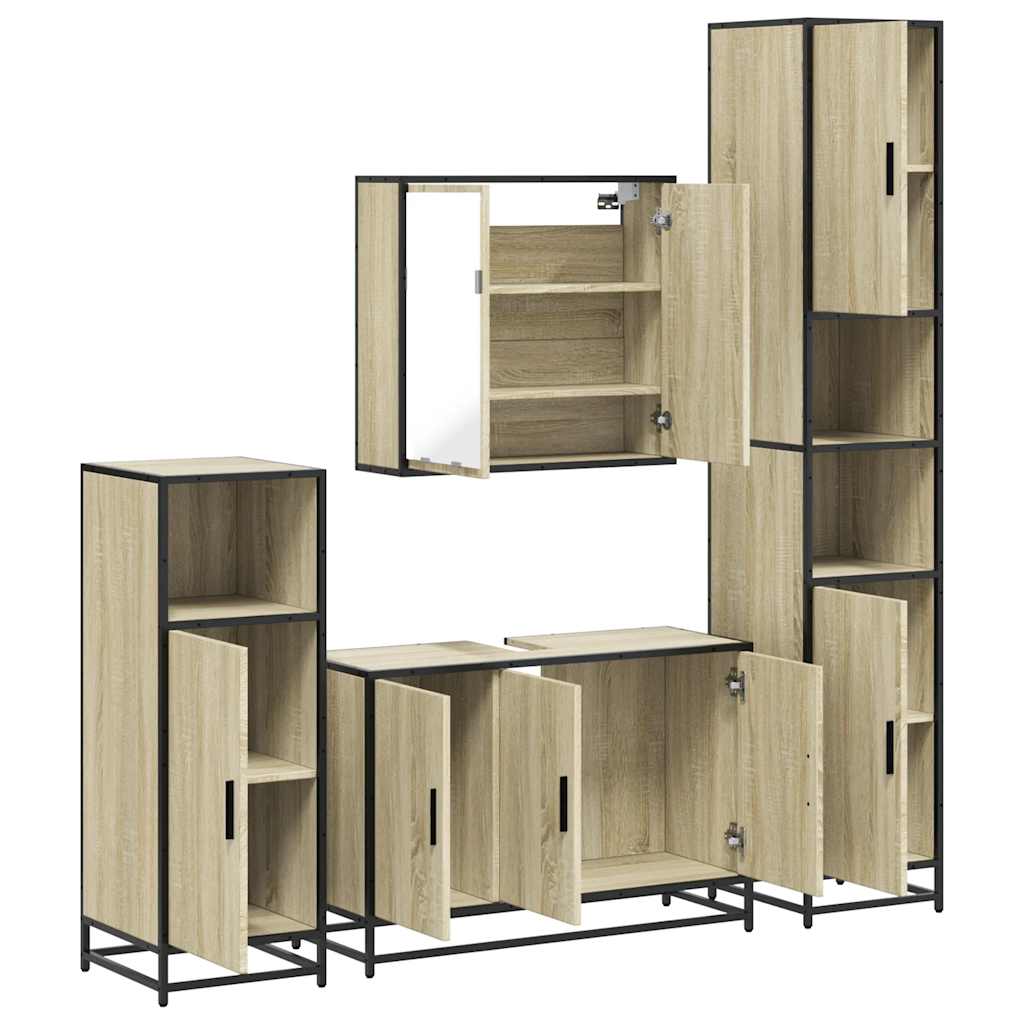 vidaXL 4 Piece Bathroom Furniture Set Sonoma Oak Engineered Wood