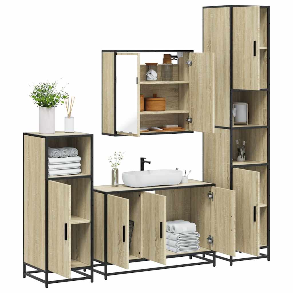 vidaXL 4 Piece Bathroom Furniture Set Sonoma Oak Engineered Wood