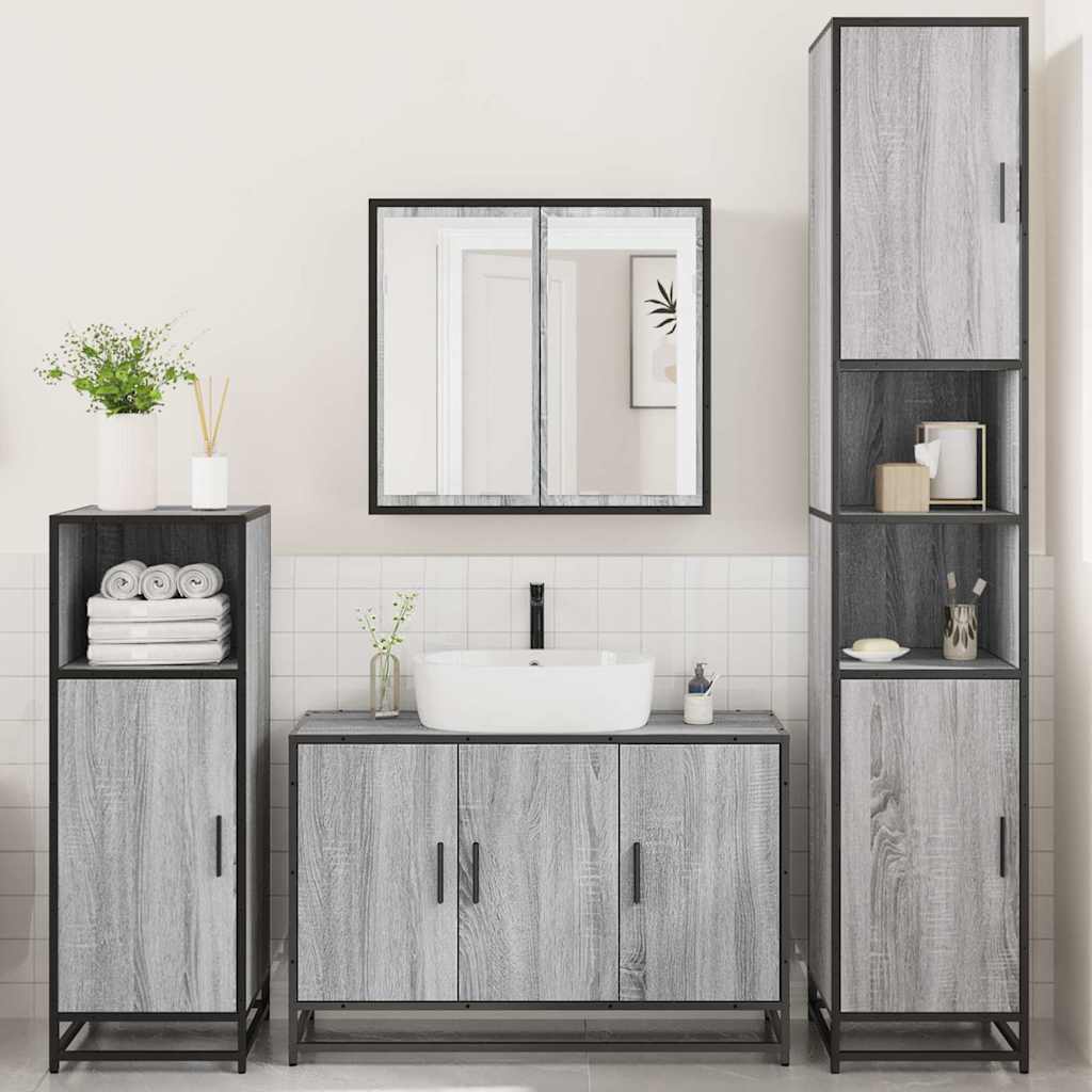 vidaXL 4 Piece Bathroom Furniture Set Grey Sonoma Engineered Wood