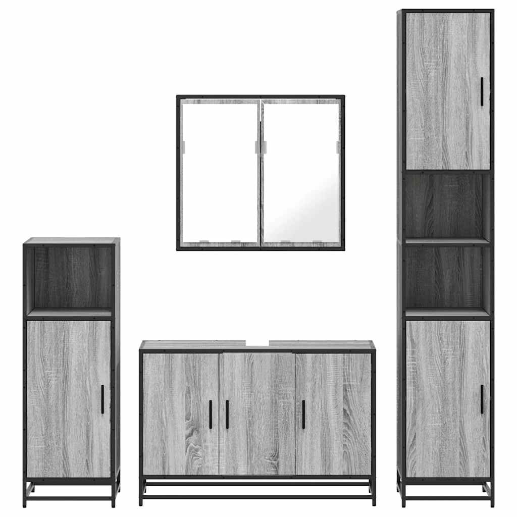 vidaXL 4 Piece Bathroom Furniture Set Grey Sonoma Engineered Wood