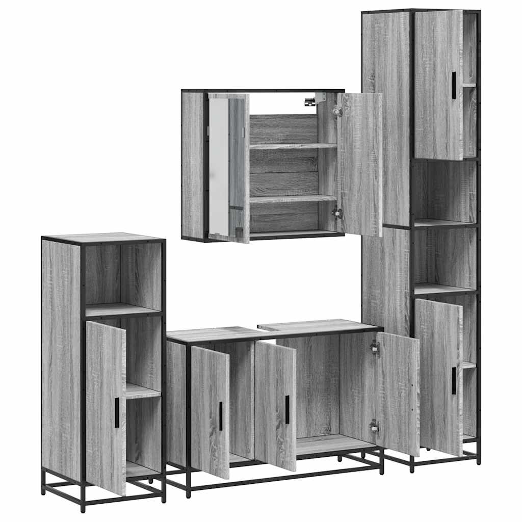 vidaXL 4 Piece Bathroom Furniture Set Grey Sonoma Engineered Wood