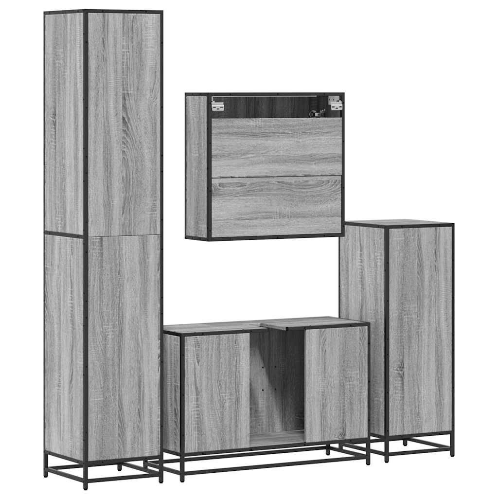 vidaXL 4 Piece Bathroom Furniture Set Grey Sonoma Engineered Wood