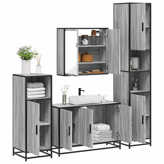 vidaXL 4 Piece Bathroom Furniture Set Grey Sonoma Engineered Wood