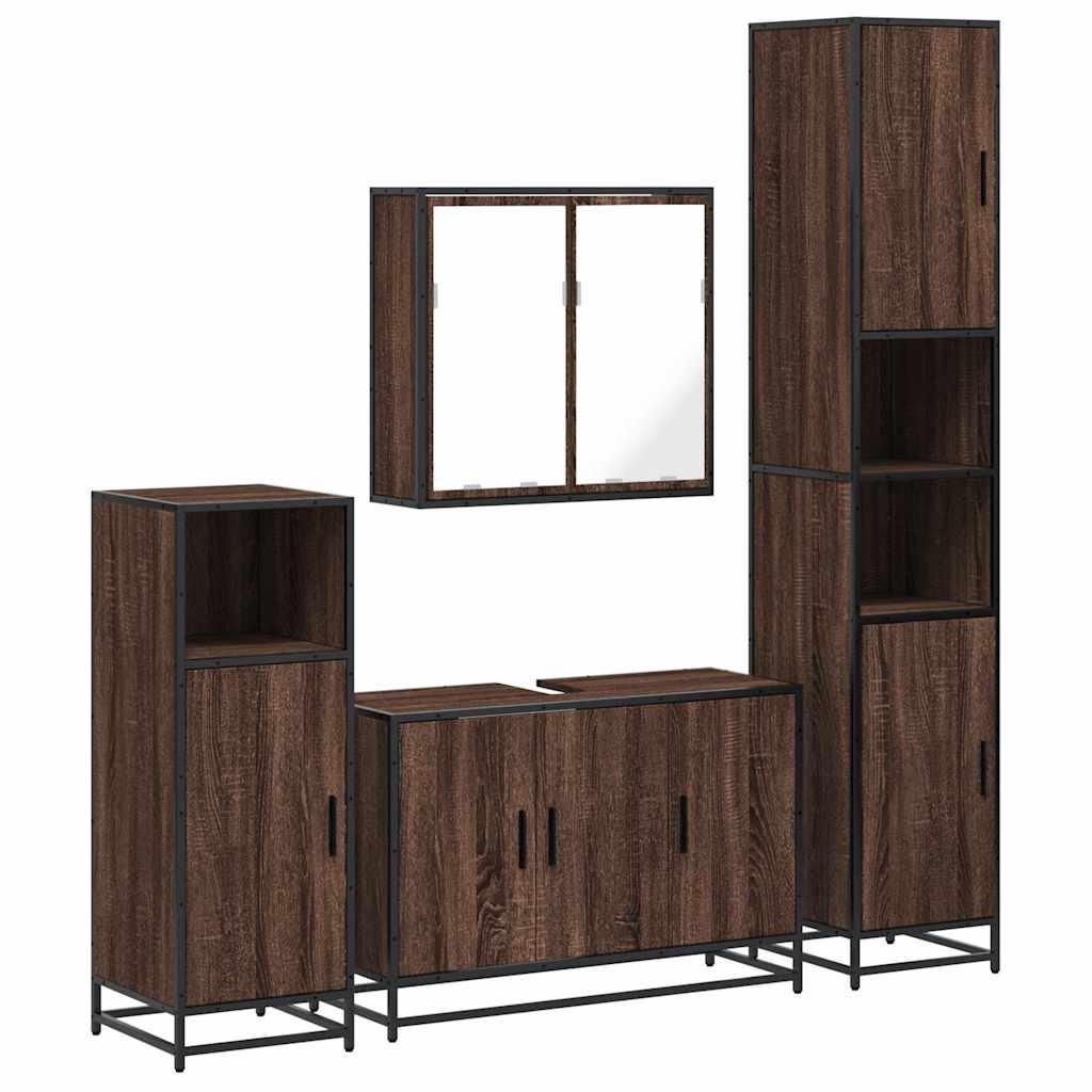 vidaXL 4 Piece Bathroom Furniture Set Brown Oak Engineered Wood