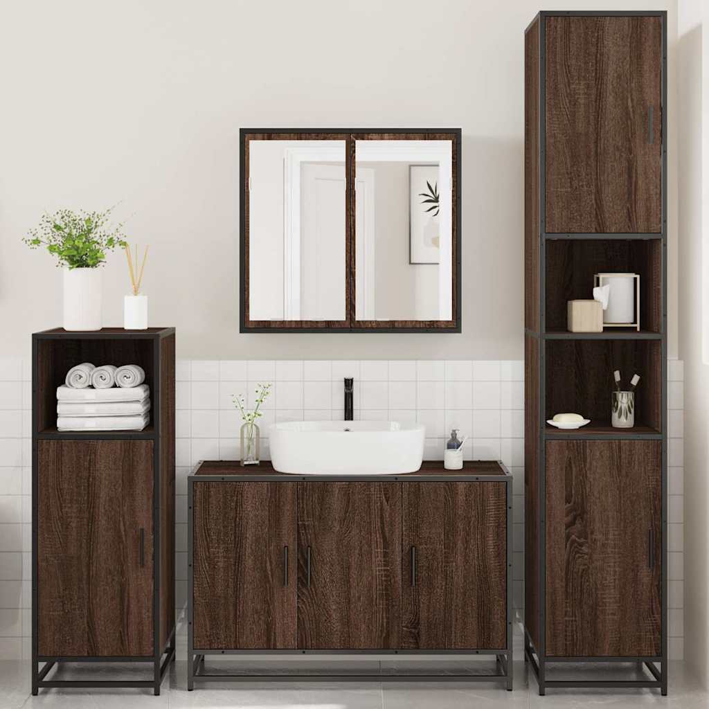 vidaXL 4 Piece Bathroom Furniture Set Brown Oak Engineered Wood