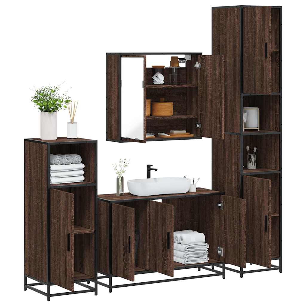 vidaXL 4 Piece Bathroom Furniture Set Brown Oak Engineered Wood