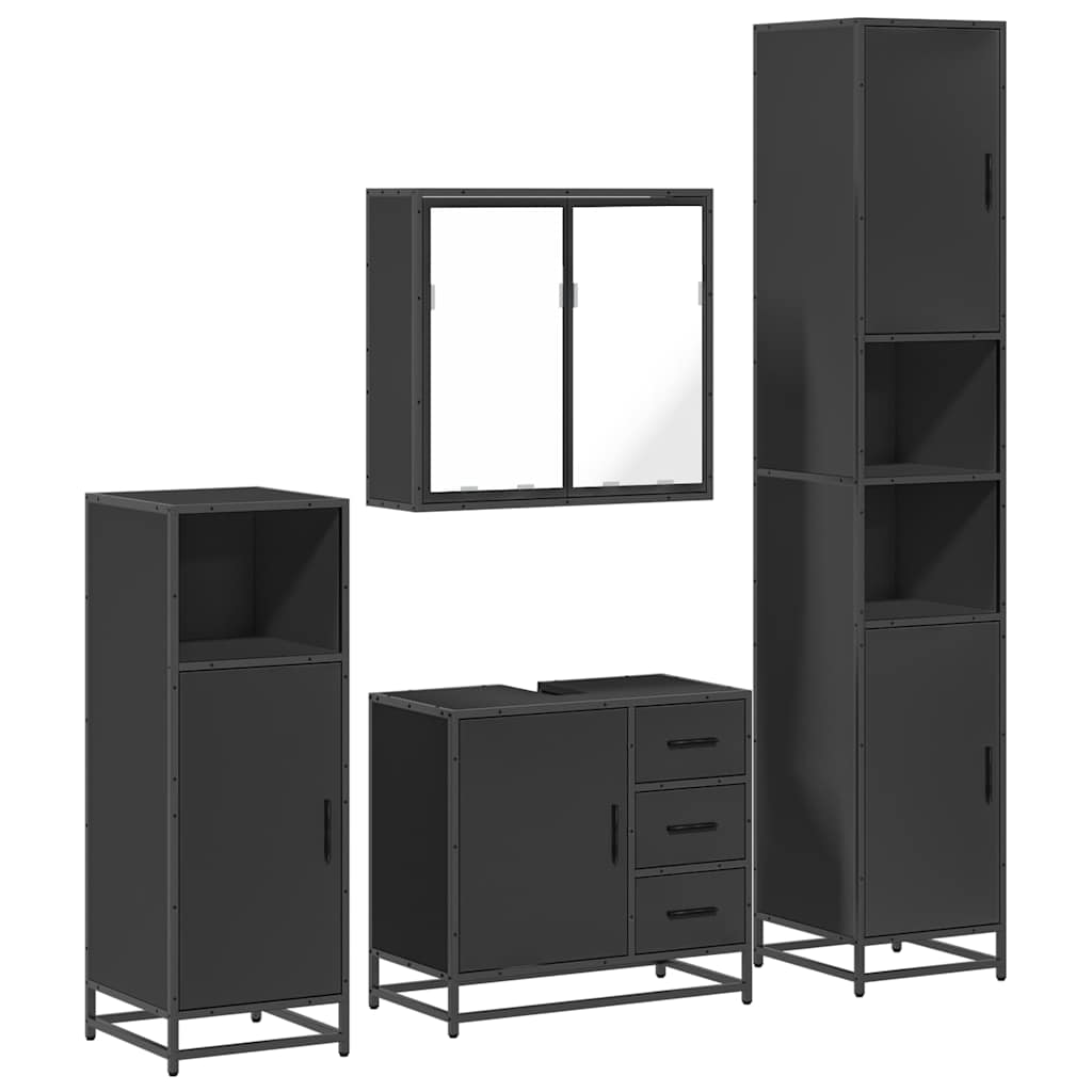 vidaXL 4 Piece Bathroom Furniture Set Black Engineered Wood