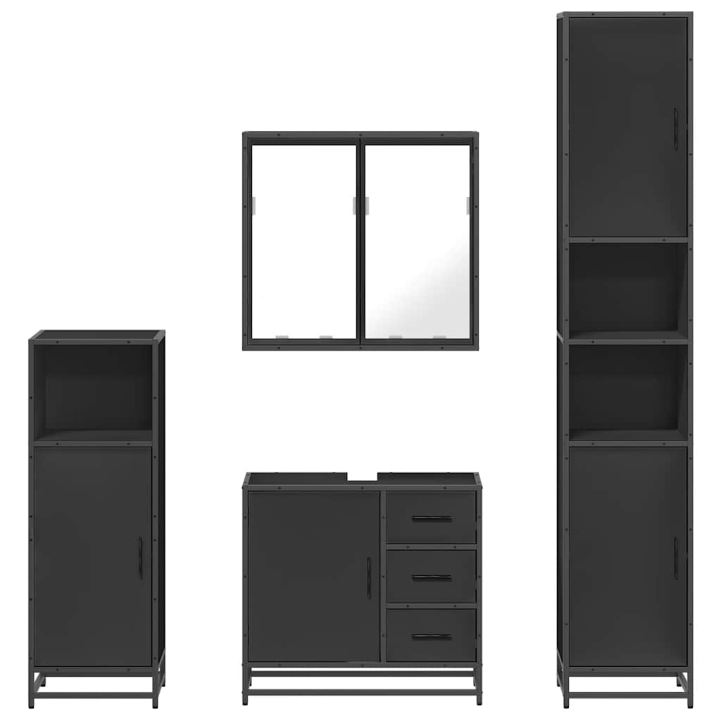 vidaXL 4 Piece Bathroom Furniture Set Black Engineered Wood